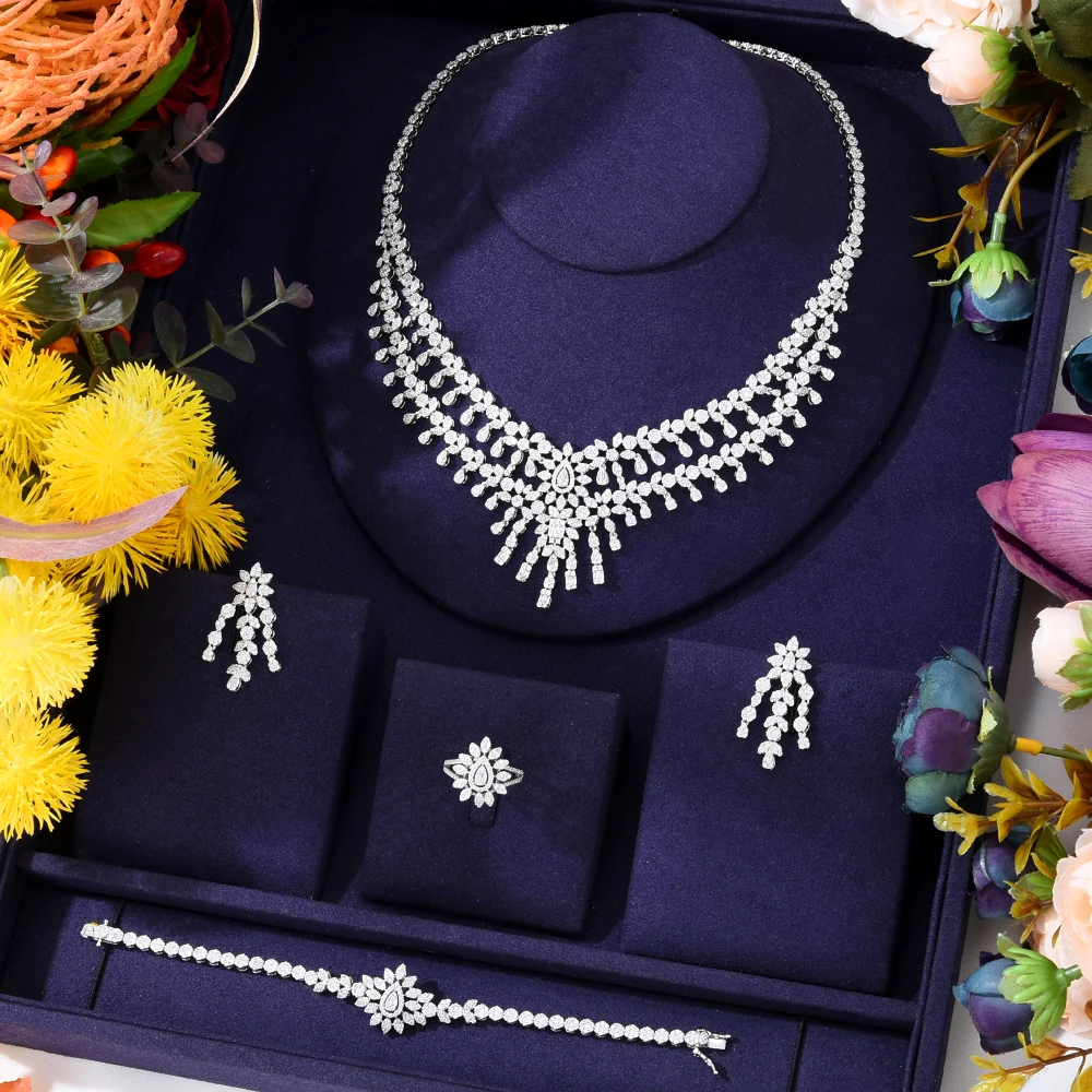 GODKI Luxury 4PCS Saudi Arabia Jewelry Sets For Women Wedding Cubic Zirconia Chokers Dubai Bridal Jewelry Set 2020