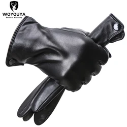 Gants en peau de mouton souple de haute qualité pour hommes, gants d'hiver simples en cuir noir-8011Y