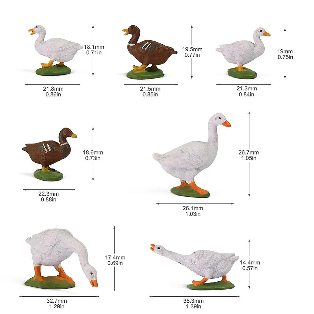 14pcs/28pcs Painted 1:43 Scale PVC Model Duck Goose O Scale Farm Animals Domestic Fowl Model Railway Layout AN4305