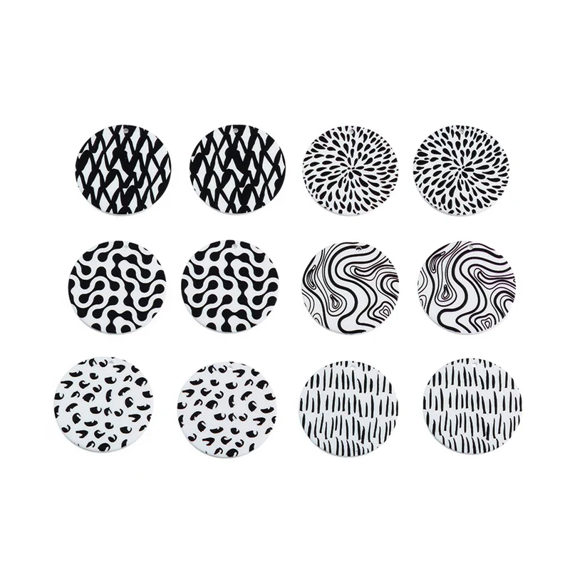 

6PCS Round Stripes Spots Irregular Lines Hand Made Earrings Connectors DIY Pendant Jewelry Findings Components Charms