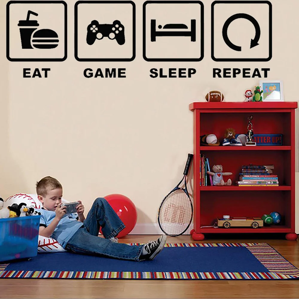 Eat Sleep Game Repeat Play Joystick Game Room Wall Decal Vinyl Home Decor Boys Teens Bedroom Sticker Removable Wall Poster