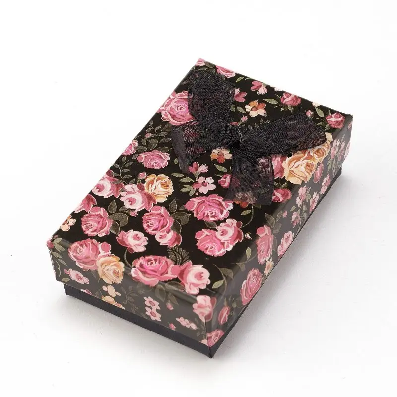 24pcs Cardboard Jewelry Gift Boxes Floral Pattern Bowknot Display Packaging Storage Case Organizer for Necklace Ring Earring Box