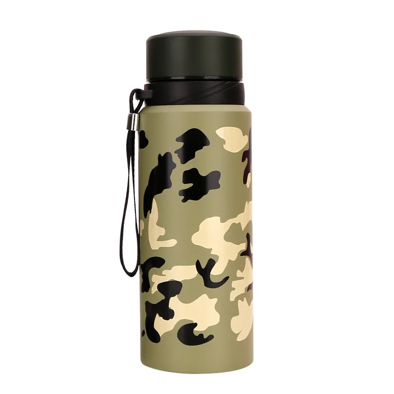 Frascos de vacío de camuflaje creativos, botella grande de acero inoxidable, Taza Termo para deportes al aire libre, 600ml/750ml