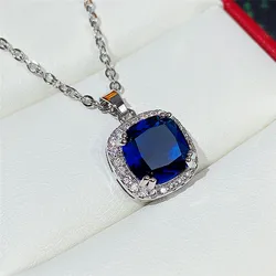 Huitan Classic Blue Cubic Zirconia Necklace for Women Luxury Engagement Wedding Accessories Anniversary Gift Versatile Jewelry