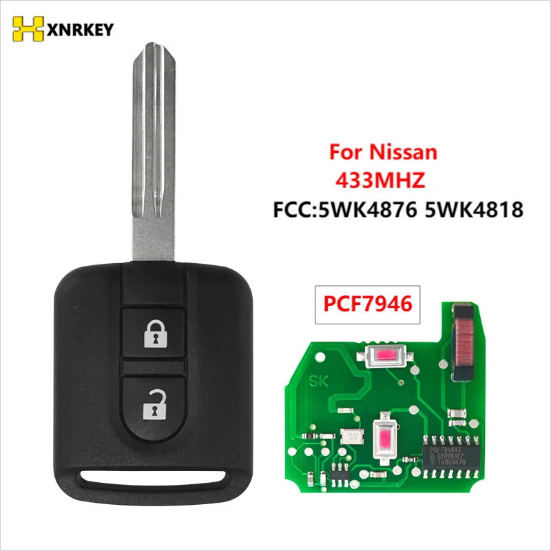 

XNRKEY Original 5WK4876/818 ID46 Chip 2 Button Remote Key Fob For Nissan Cabstar F24M K12 Elgrand X-TRAIL Qashqai Navara Micra