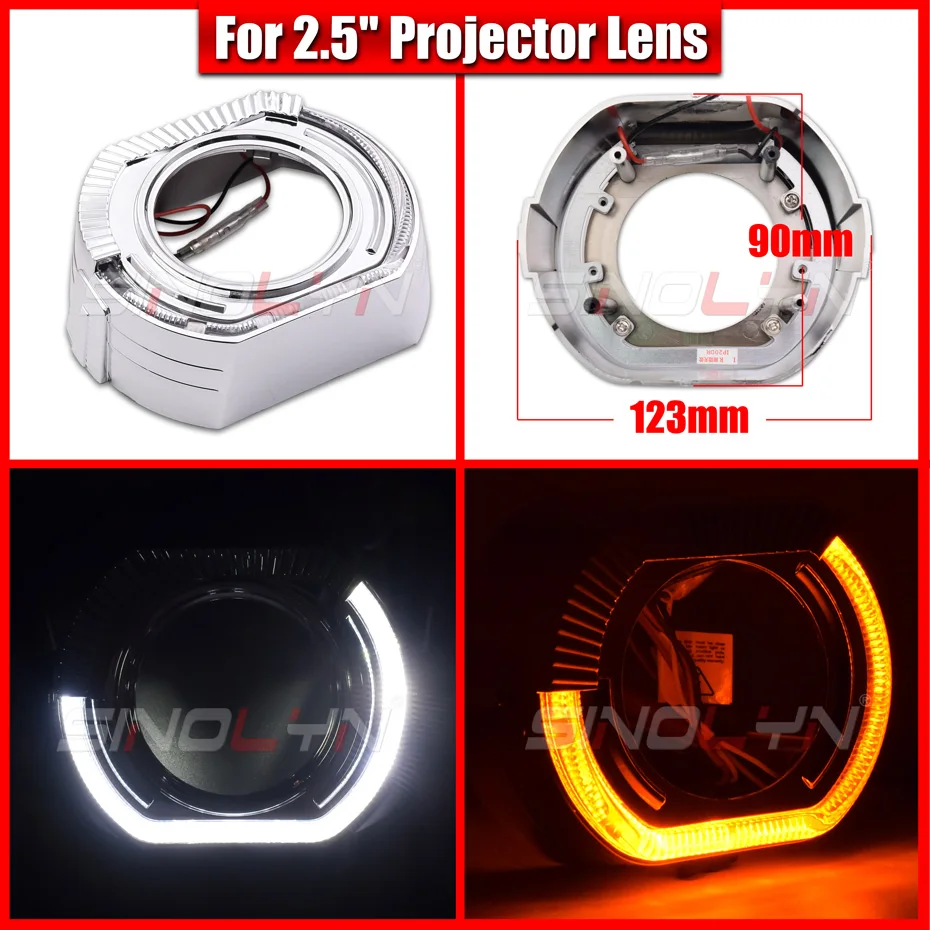 Sinolyn 2.5/3.0 LED Angel Eyes Turn Signal Shrouds Switchback Bezel For Headlight Lens For Hella 3R G5/ Q5/WST Projectors Lens