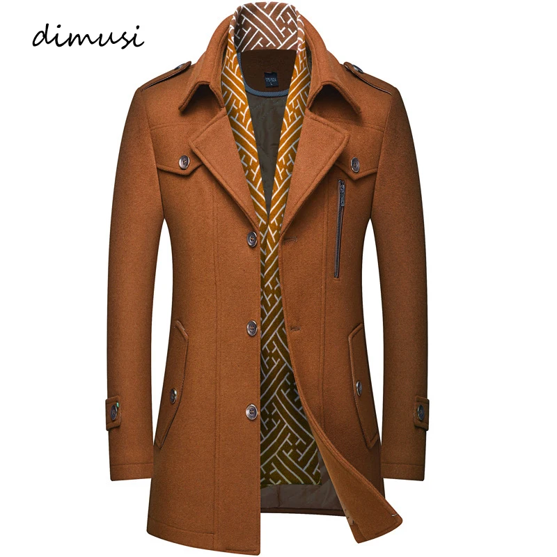 

DIMUSI Winter Autumn Men's Wool Blends Coats Casual Thick Windproof Scarf Cotton Wool Long Jacket male Warm Business Jackets