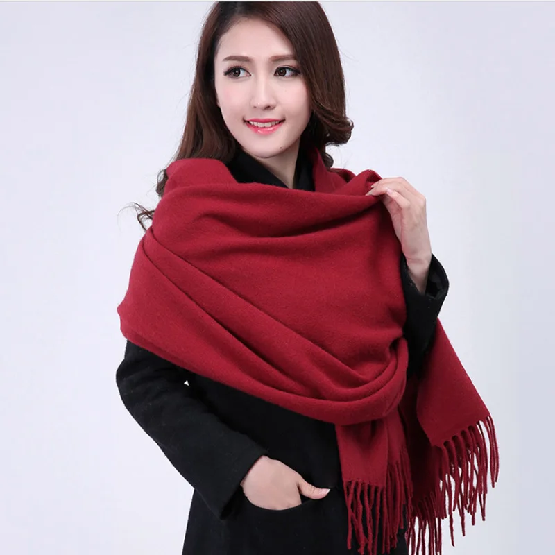 100% Wool New Fashion Burgundy Pashmina Thick Solid Color Women\'s Winter Shawl Scarf Scarves Wrap Warm2017 15 Colors 0115