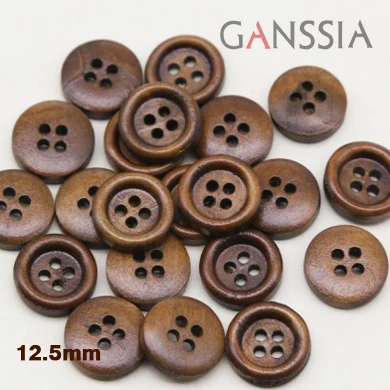 50pcs/lot Size:10mm-25mm Natural Dark Brown Wooden Buttons 4-holes Wood Button for Suit Coat Sleeve Sewing(SS-1031)