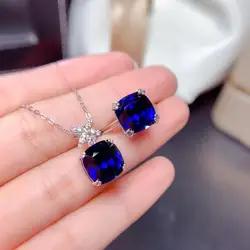 FS Natural Sapphire S925 Sterling Silver Ring Pendant Necklace Set Charm Weddings Fine Fashion Jewelry for Women MeibaPJ