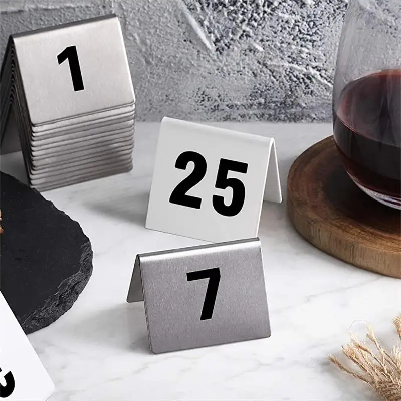 25pcs-50pcs Stainless Steel Tent Table Number Cards Restaurant Cafe Bar Seating Table Numbers Wedding Birthday Party Supplies