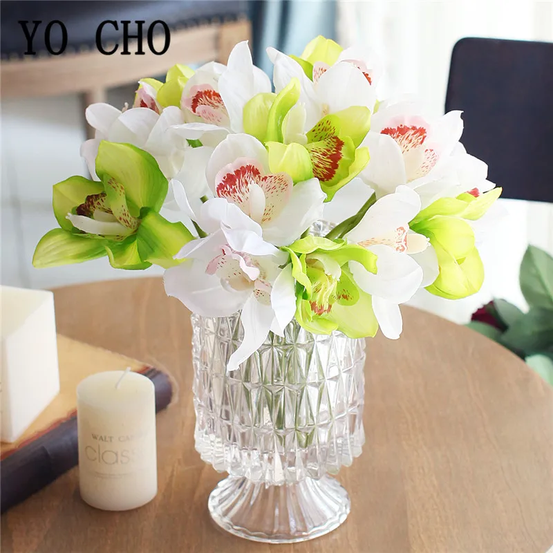 6pcs Plastic Orchid Artificial Flowers Bouquet White Big Faux Fake Flowers Home Decoration Wedding Party DIY Arrange Blue Flower