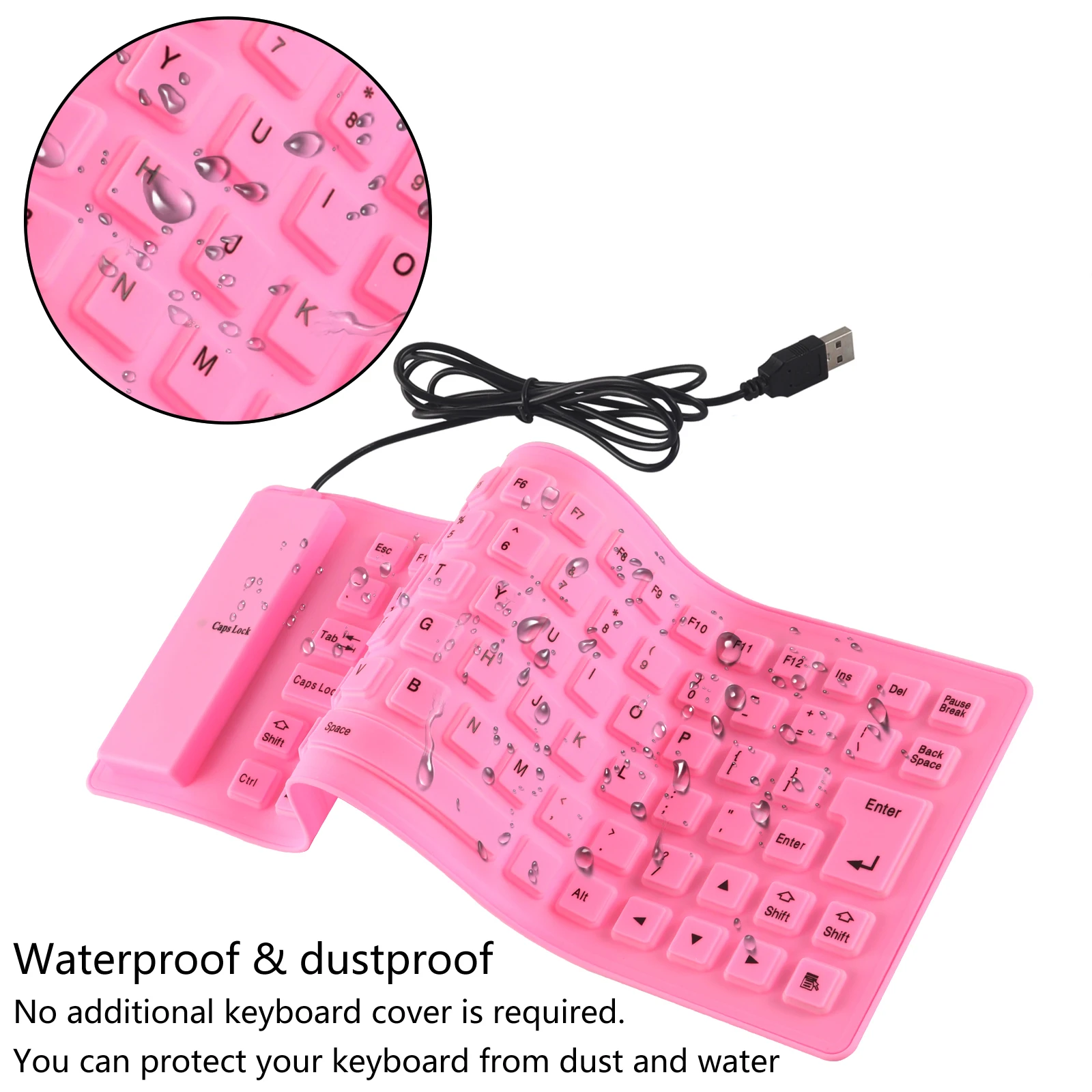 Flexibele Mini Opvouwbare Bedrade Usb Computer Toetsenborden Draagbare Waterdichte Roze Siliconen Zacht Slanke Opvouwbare Gaming Toetsenbord Voor Laptop