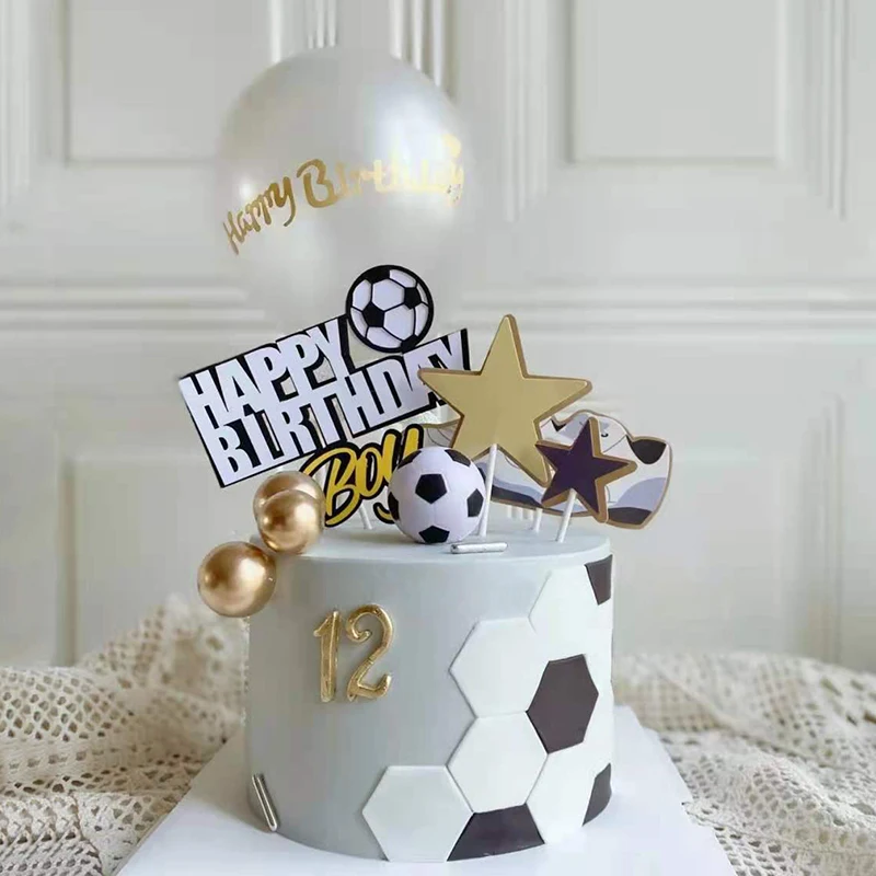Football Theme Party Cupcake Topper Happy Birthday Cake Topper Flage For Kids Boy Birthday Party Cake Decors Supplies Gifts