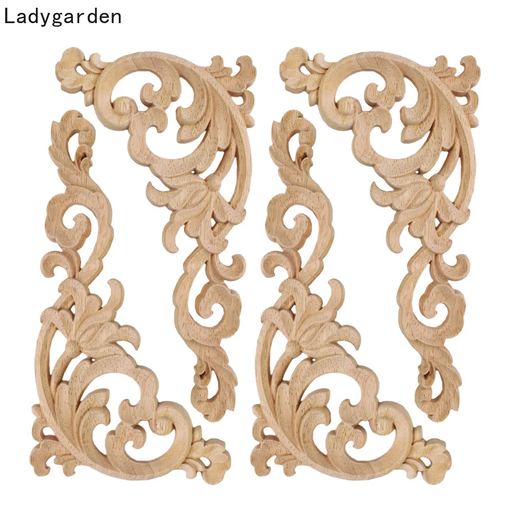 

4PCS Woodcarving Decal Corner Applique Frame Door Decorate Wall Doors Furniture Decorative Statues Wooden Sculptures