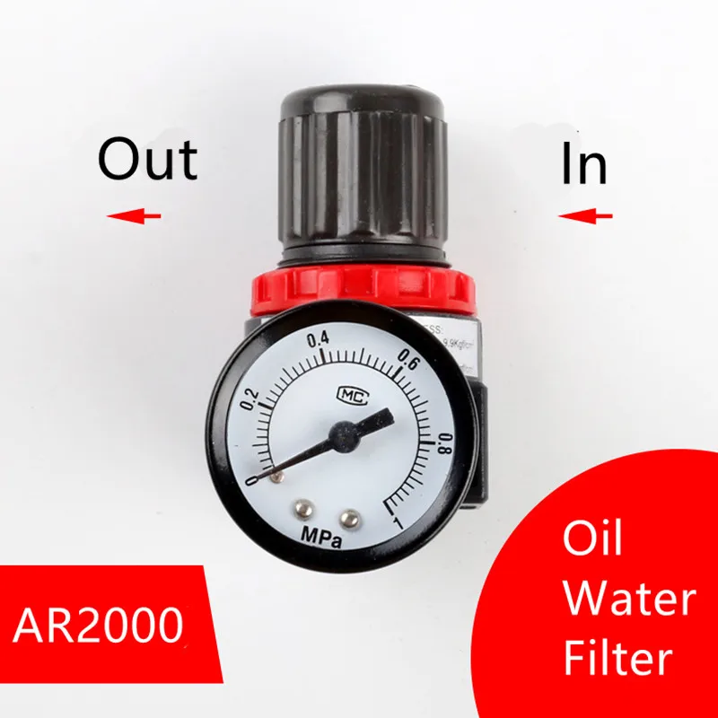 AR2000 G1/4\'\' Pneumatic Mini Air Pressure Relief Control Compressor Regulator Treatment Units Valve with Gauge Fitting Wholesale