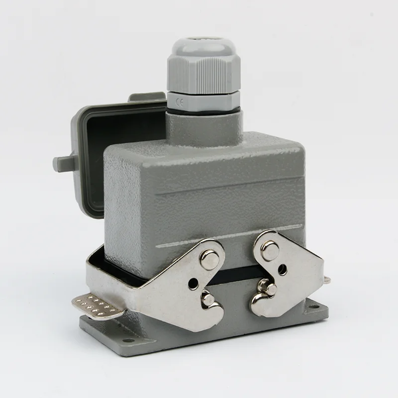 He-010-5 rectangular industrial aviation plug with 10 core 16A side ejection high base with cover for heavy duty connector