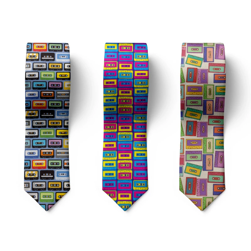 New Fashion 8 CM 3D Printed Men's Tie Music Tape Pattern Casual Polyester Tie Funny Party Business Formal Wear Accessories Tie