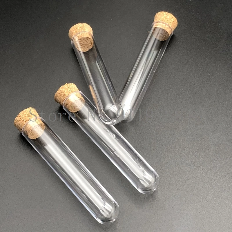 50pcs 12x60mm Lab Clear Plastic Test Tubes With Corks Stoppers Caps Wedding Favor Gift Tube Laboratory School Experiment