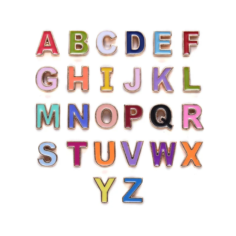 26PCS Colorful A-Z 10MM Dripping Oil Alphabet Letter Enamel Charms Gold Color Pendants Jewelry Making Handmade Craft Accessories