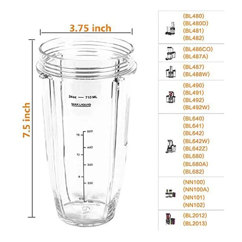 32Oz Cup with Spout Lid and Blade 7 Fins Gear Replacement Parts Blade Assembly for NUTRI NINJA BL450/BL456/ BL455