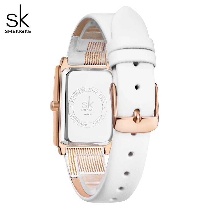 Shengke-Montre-bracelet rectangulaire pour femme, bracelet en cuir, mouvement à quartz, blanc, élégant, nouveau créateur