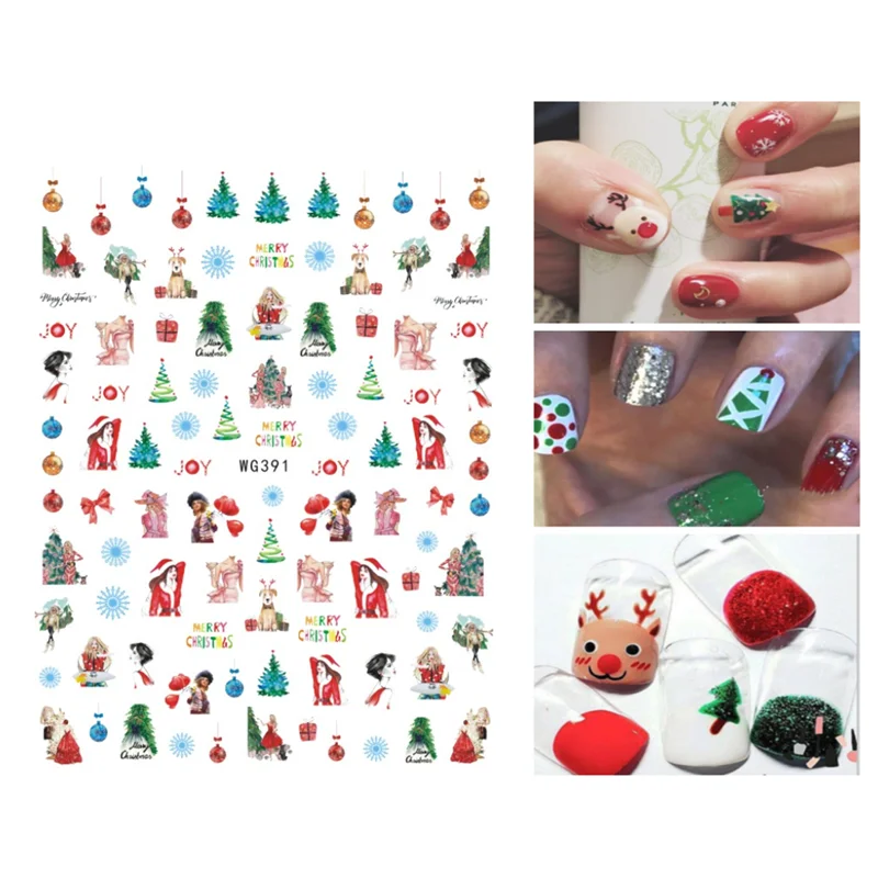 10PCS Christmas Series Red Santa Claus Christmas Tree White Snowman Nail Slider Beauty Decoration