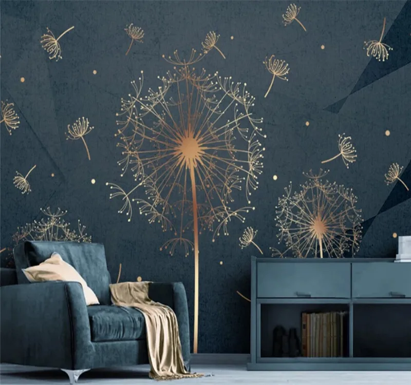 

Large custom mural modern minimalist abstract dandelion lines light luxury background wall wallpaper wall covering