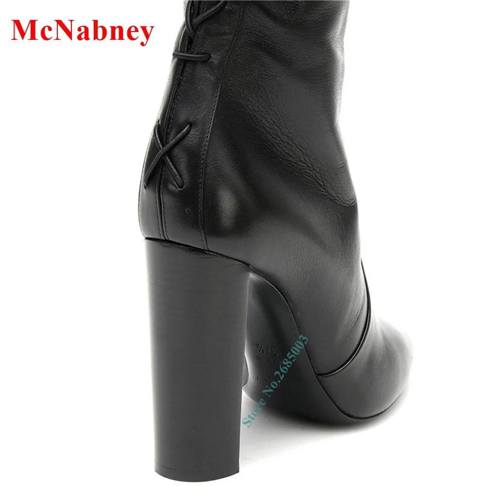 Back Lace Up Chunky Heel Boots Female Shoes Pointed Toe  Over The Knee Zide Zipper Boots Autume Winter Women\'s Party Dress Boot