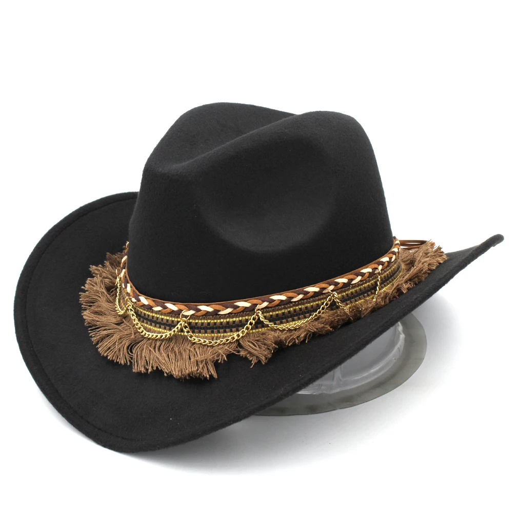 Women's Western Cowboy Hat Cowgirl Cap with Tassel Braided Band Halloween Masquerade Party Girls Costume Accessory
