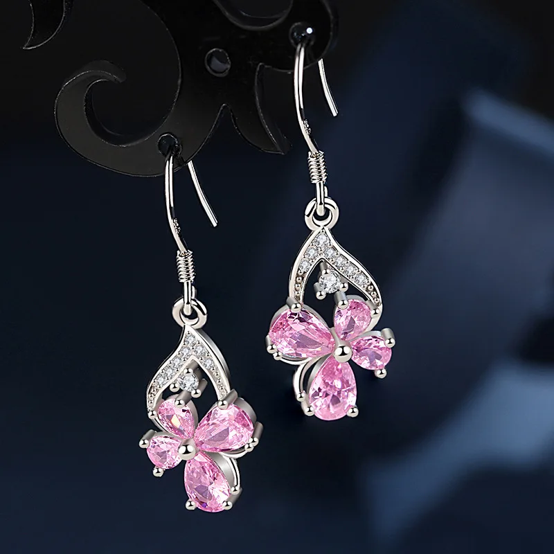 HuiSept Fashion Silver 925 Earrings Jewelry Butterfly Shape Amethyst Zircon Gemstones Ornaments Drop Earrings for Women Wedding