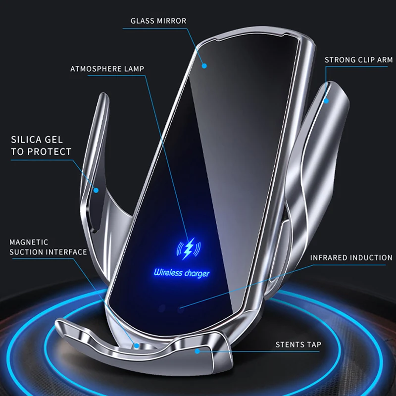 Wireless Charger Car Mobile Phone Holder Bracket 15w Magnetic Support Automatic Telephone Clip Stand Accessories For Iphone 12