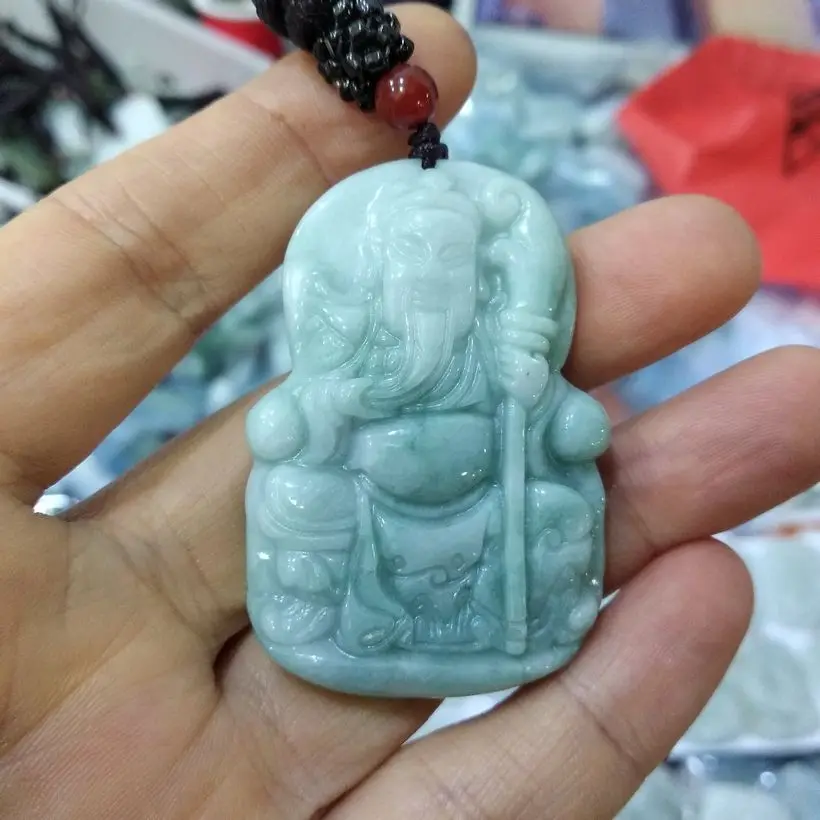 

Natural Jade Carven Burma Jadeite Pendant Guan Yu Broadsword Amulet Hanging Ornaments