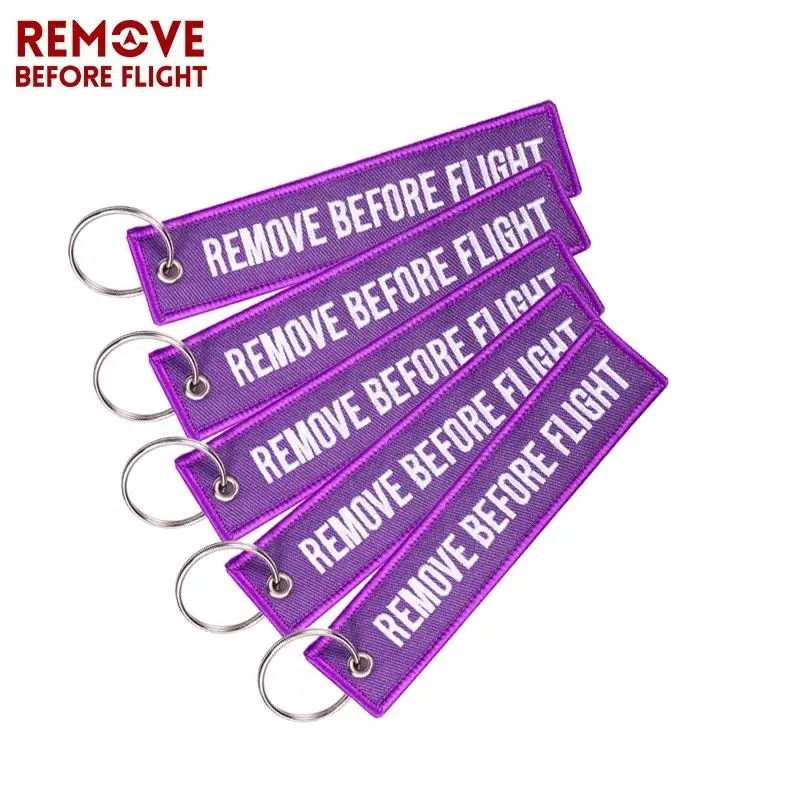 Remove Before Flight Embroidery Key Ring Special Luggage Tag Label Red Chain Keychain For Aviation Gifts OEM Keychain