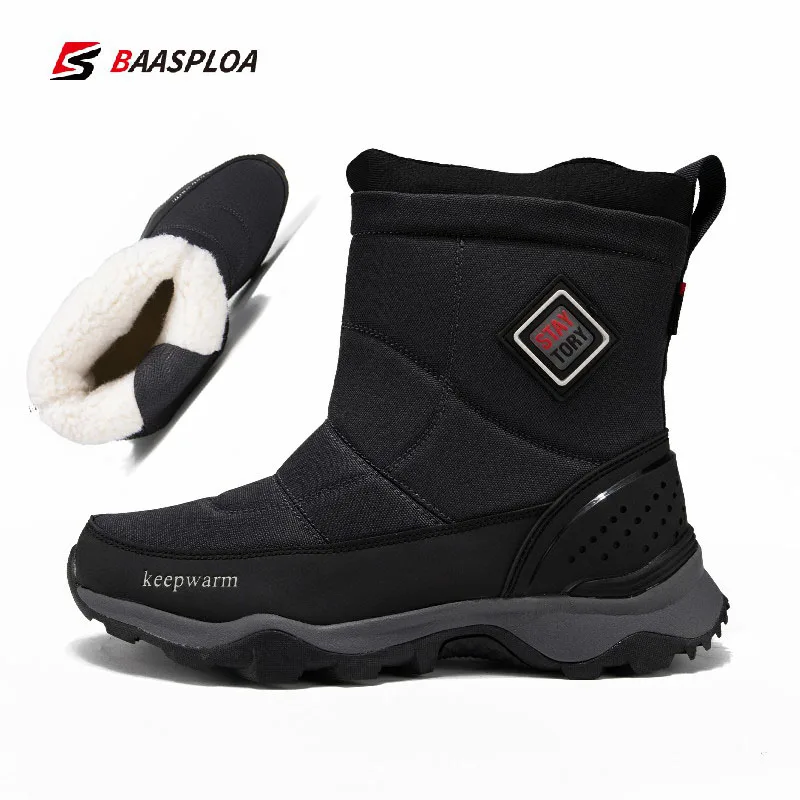 Men's Winter Shoes Cotton Waterproof Leather Men Warm Sneakers Non-slip Men Walking Hiking Shoes Size 41-46 BaasPloa 2021 New