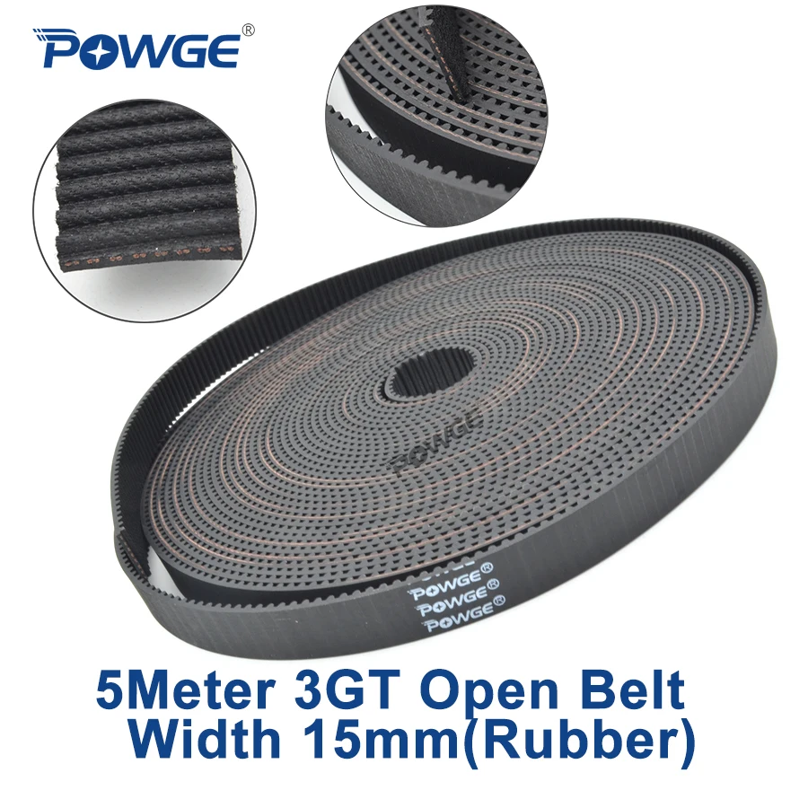 

POWGE 5meters GT 3MGT 3GT Open Synchronous Timing belt 3GT 15 Width 15mm 3GT-15 Rubber 3KC GT3 pulley Small Backlash 3D printer