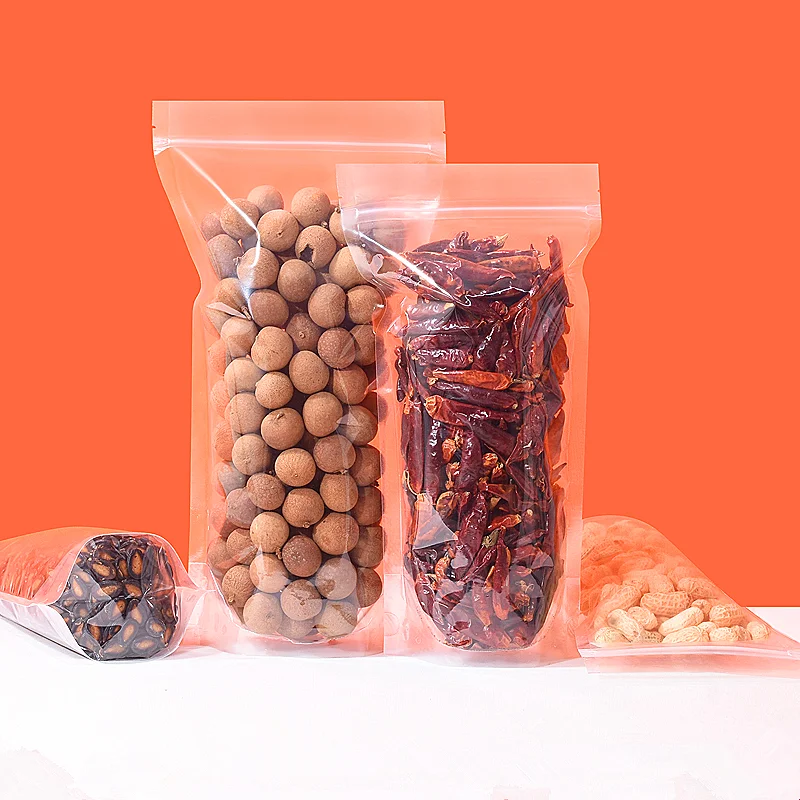 100pcs Clear Long Stand up Plastic Zip Lock Bag Resealable Meat Coffee Beans Vegetables Kitchen Fridge Fresh Storage Pouches