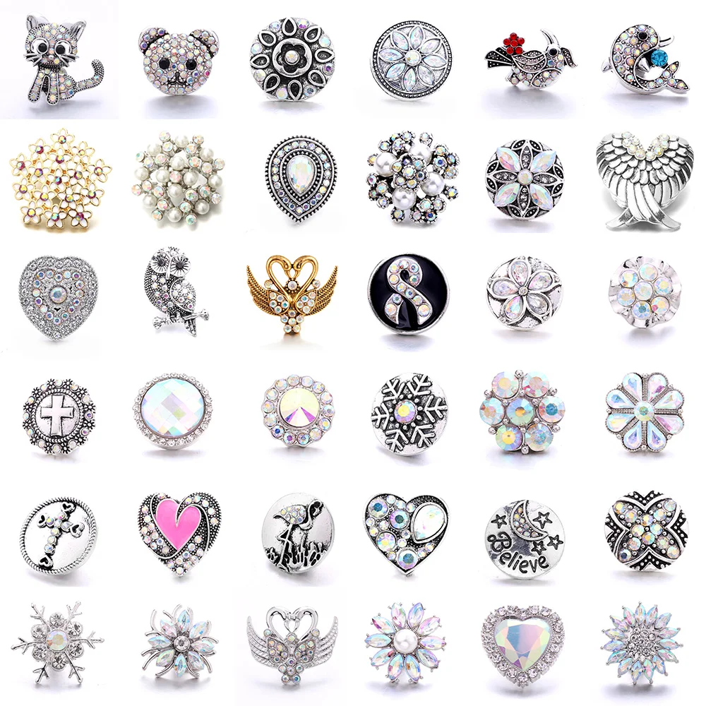 5pcs/lot 18mm Snap Button Jewelry Mixed AB Colorful Cat Rhinestone Snap Buttons Jewelry Fit Snap Button Necklace Charms Jewelry