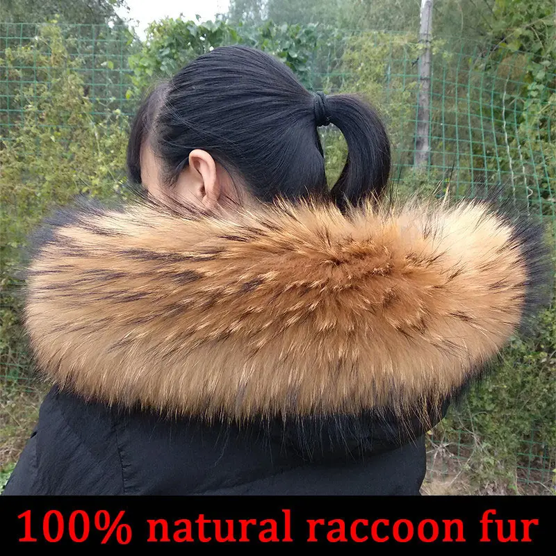 Cllikko 100% Real Fur Collar For Parkas Coats luxury Warm Natural Raccoon Scarf Women Large Fur Collar Scarves Male Jackets coat