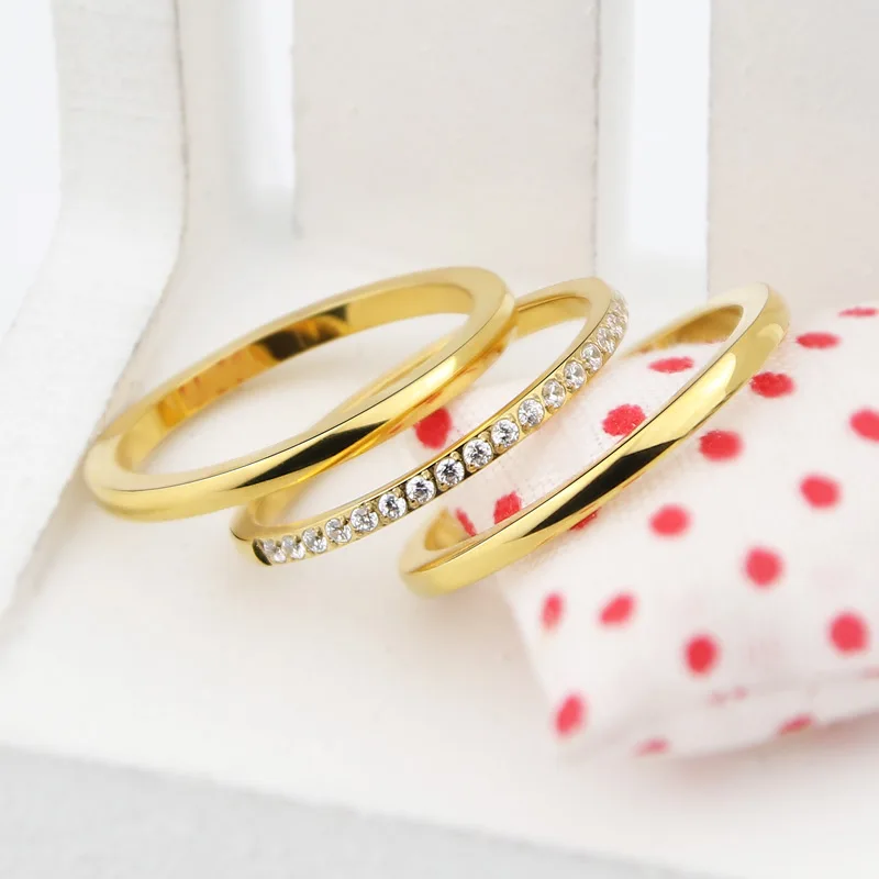 New Three Separate Ring Middle Frosted Or 20 Small Zircon Woman Ring Stainless Steel Gold Color Ring Hot Sale Jewelry wholesale