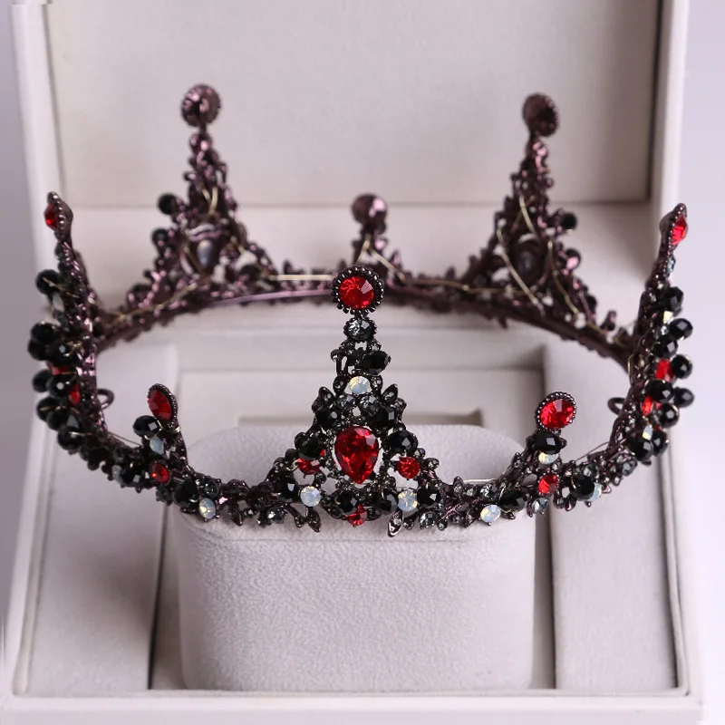 Crystal Round Bridal Tiara Big Black Crowns Baroque Pageant Prom Diadem Rhinestone Witch Tiara Headband Wedding Hair Accessories