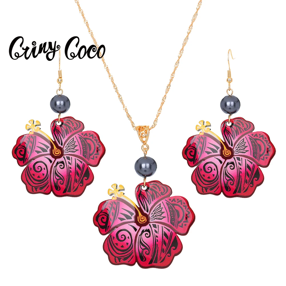 Cring Coco Hawaiian Polynesian Womens Jewelry Set New Designer Flower Nnecklaces Long Earrings Ncklace sets for Women 2020 Hot