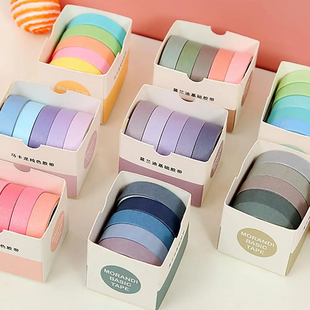 5Rolls/Set Adhesive Washi Tape Masking Tape Decorative Adhesive Tape Sticker DIY Scrapbooking Diary Stationery School Supplies