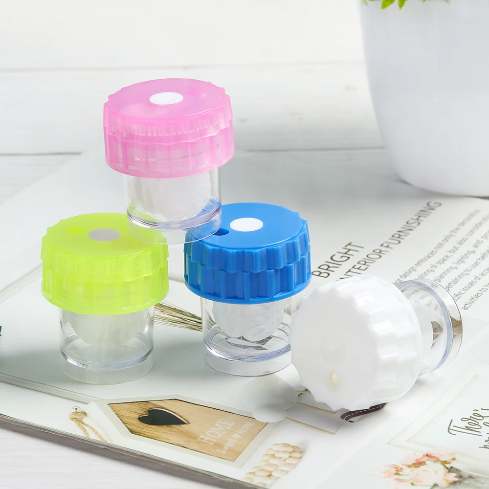 1PC Fashion Mini Candy Color Contact Lens Case Manual Rotatable Glasses Lenses Box Soaking Box Glasses Clean Holder Container
