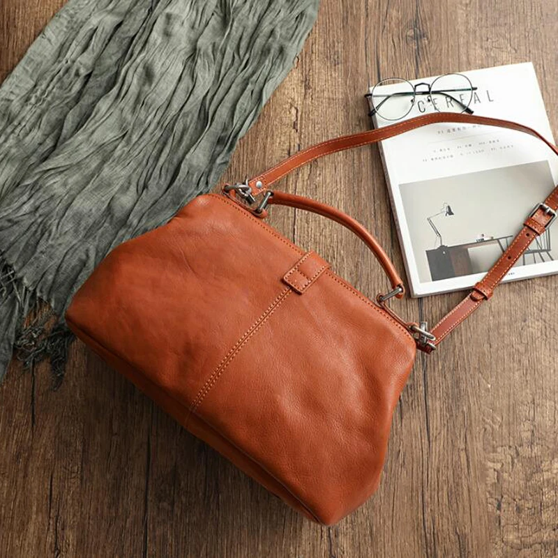 Original Genuine Leather Doctor Handbag 100% Cowhide Women Big Shoulder Bags High Quality Vintage Manual Paint Crossbody Bags