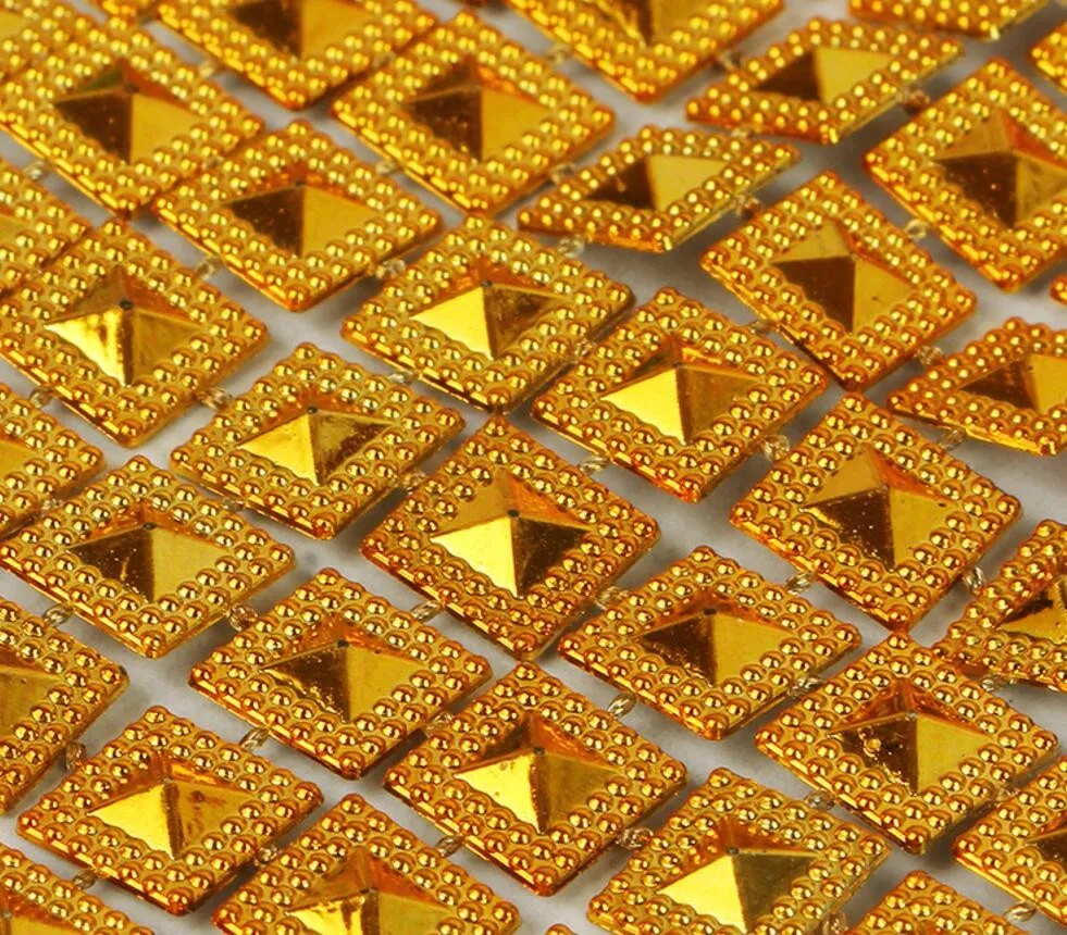 10yard 12row Pyramid Studs Spots Bendable Mesh Chain Trim For Wedding Party Sewing Apperal Bag Shoes Cap Decoration