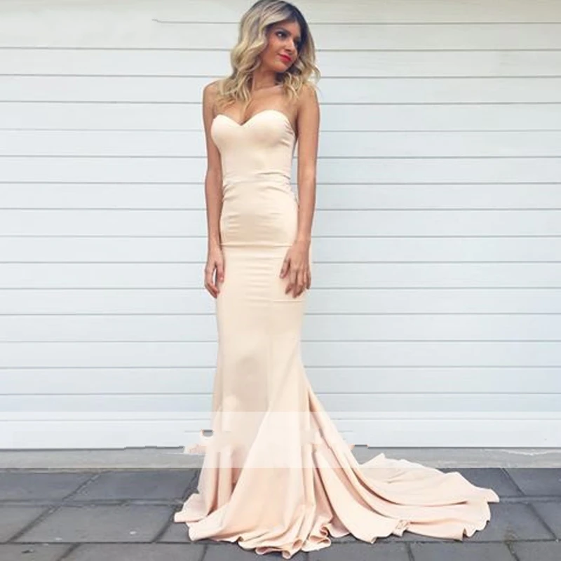 

Lceland Poppy Strapless Mermaid Satin Evening Dresses Sleeveless Floor Length Formal Evening Gowns Sweep Train Robe de Soiree
