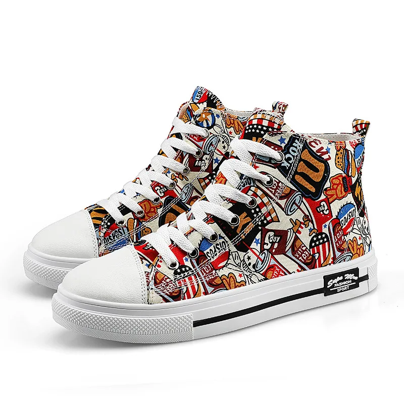 New Men Shoes Teens Casual Sneakers High Top Canvas Breathable Skateboard Cushion Vulcanization Running Jogging Footwear Travel