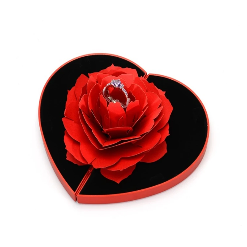 

100pcs Red and pink colors Heart-shaped rose ring box Empty rose flower Proposal ring box storage container