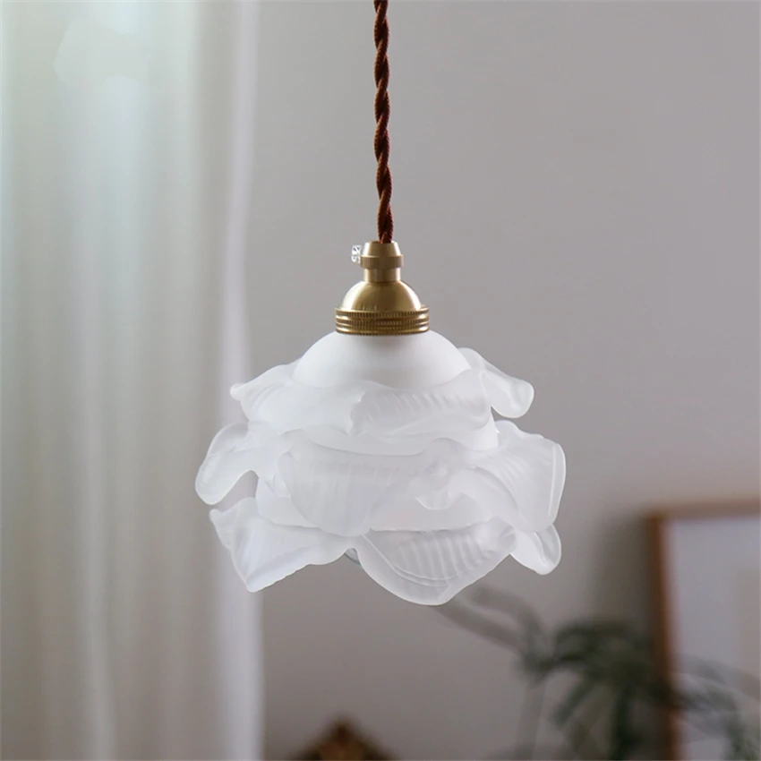 American retro flower glass pendant lights Nordic bedroom bedside dining room bar living room